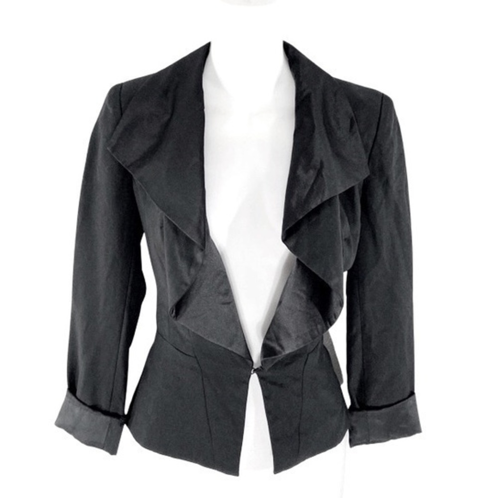 Anthro Tabitha black silk drape kiss front blazer jacket KK29